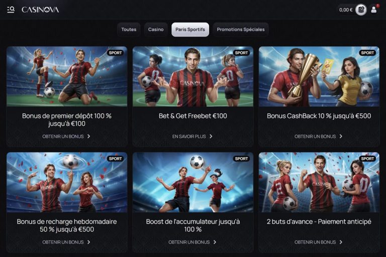 Casinova Casino bonus paris sportifs